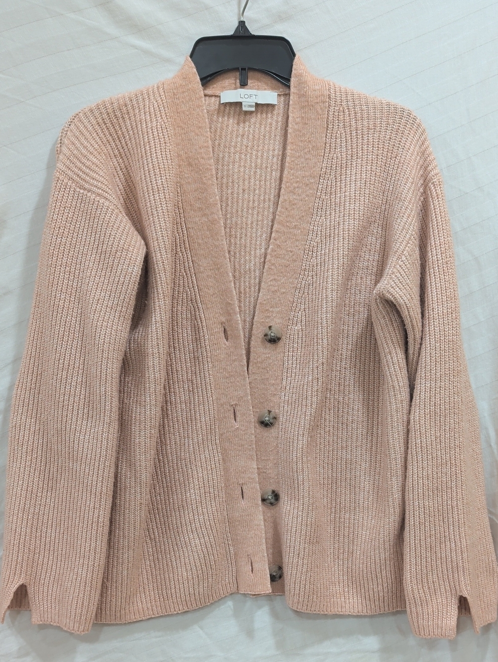 LOFT Peach Blush Ribbed Button-Front Cardigan Size S